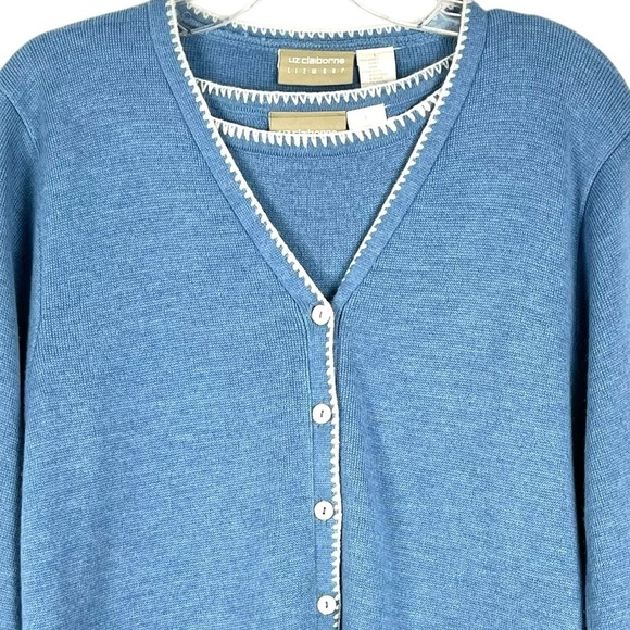 Vintage Y2K Liz Claiborne Lizwear Blue & Cream Wool-blend Sweater Set Size Large - Picture 5 of 15